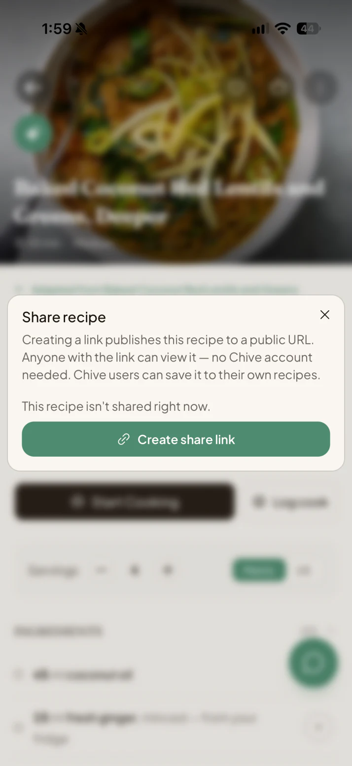 Create a recipe link anyone can open